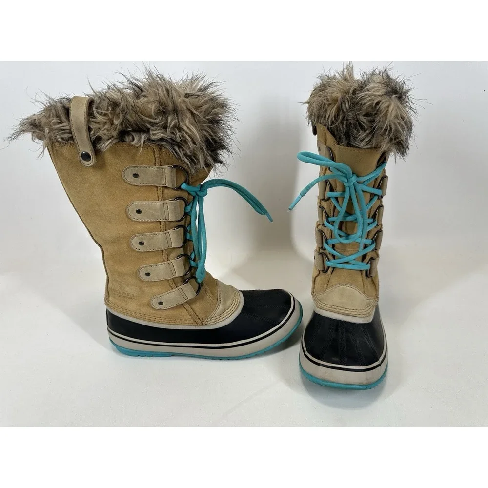 Sorel Joan of Arctic Waterproof Suede Boots NL 1540-373 Turquoise Fur Size 10